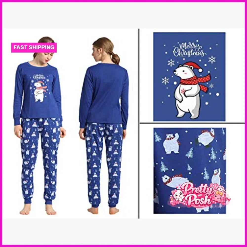 Cotton Blend Matching Pajama Set Holiday Sleepwear